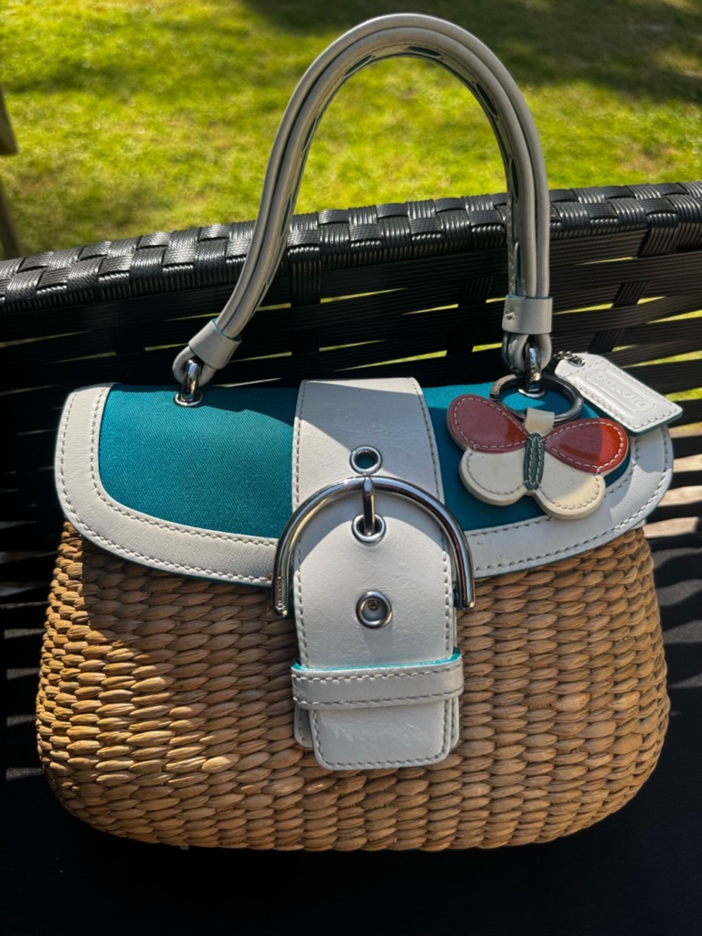 Coach Woven Straw & Leather Satchel